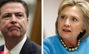 Hillary Clinton and FBI Director James Comey. Says Hillary, "If he gets out of line, can't we just drone him?" (BTW could you imagine what the mainstream media would have done had Trump spoken of "droning" someone (i.e murdering your enemy?)