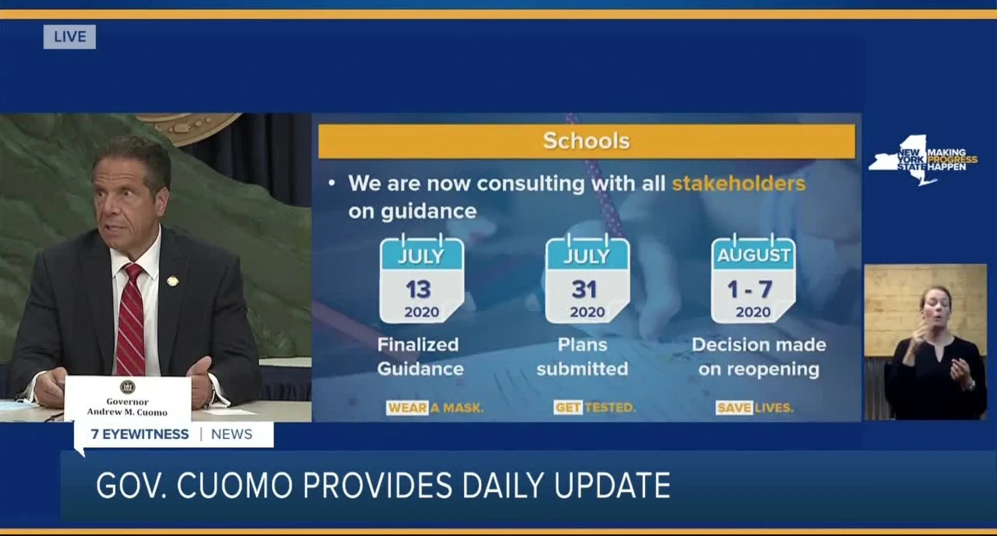 Cuomo Says Decision on Schools Will Be Made In August