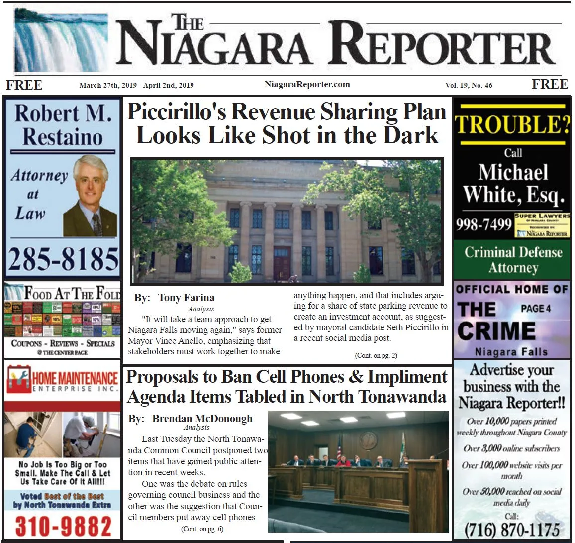 March 27th, 2019, Edition of the Niagara Reporter Newspaper