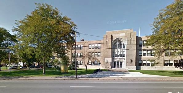 The speed limit on Hyde Park Blvd has been reduced in front of Gaskill Prep (above) from 35 to 25 mph. Meantime the speed limit in front of nearby Hyde Park Elementary is still 35 mph.