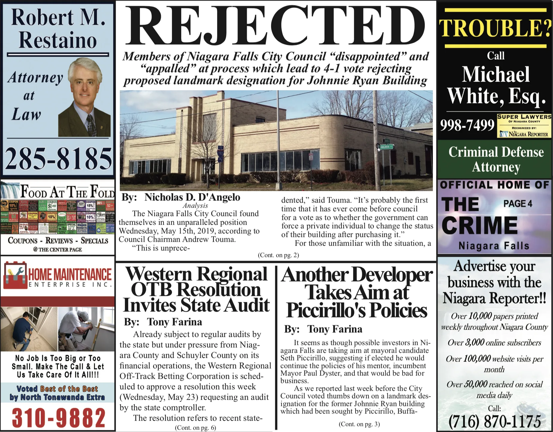 May 22nd, 2019, Edition of The Niagara Reporter Newspaper
