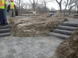 Wall to wall paving stones on Three Sisters and throughout Niagara Falls State Park - and many are exhibiting cracks a year or two after being laid.