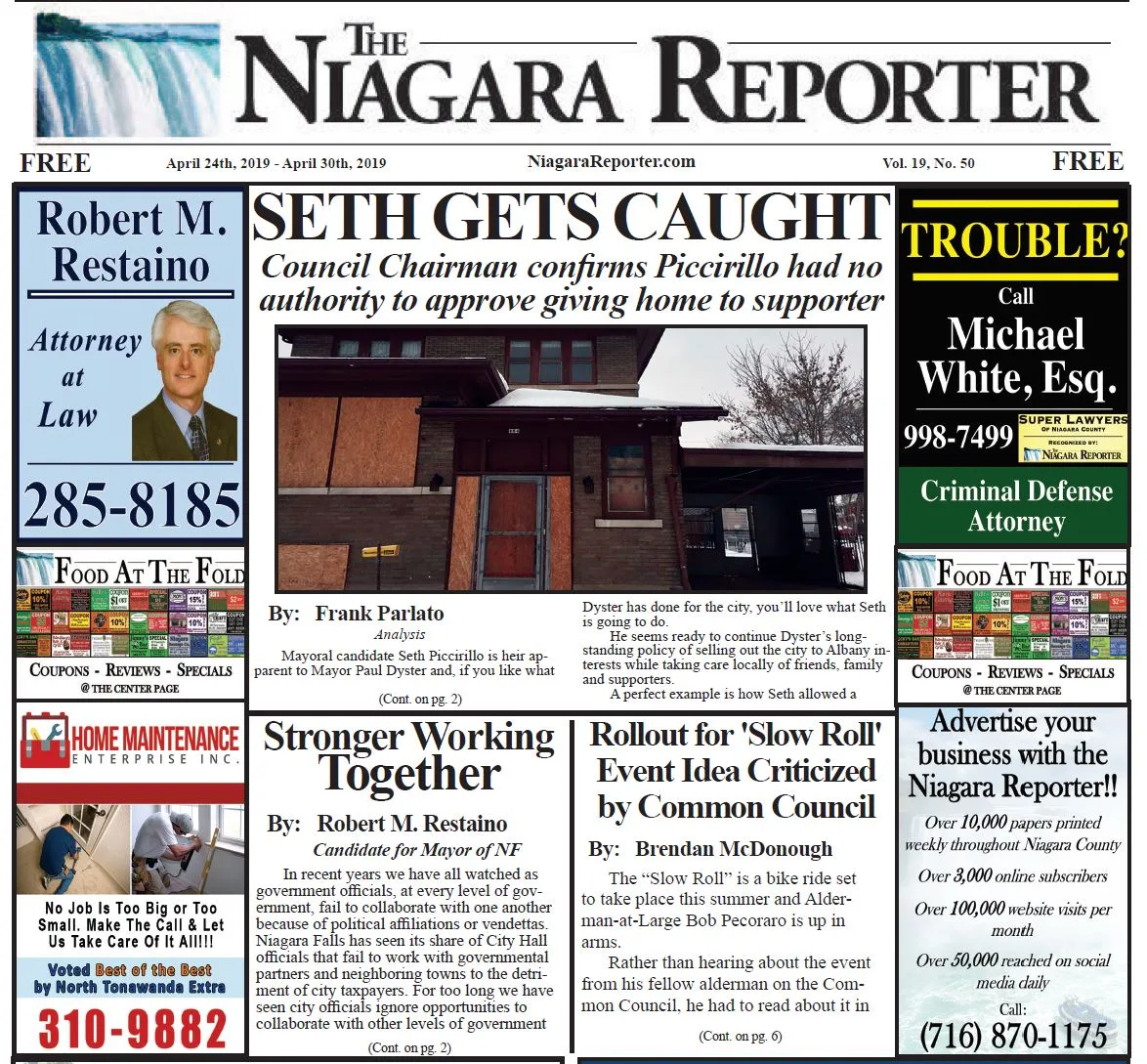 April 24th, 2019, Edition of the Niagara Reporter Newspaper