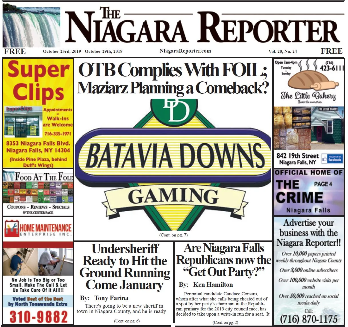 October 23rd, 2019, Edition of the Niagara Reporter Newspaper