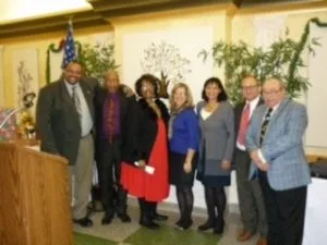  L to R: Representatives of the organizations accompanied by J & P Treasurer Tony Majka and J & P President James J. Faso.
