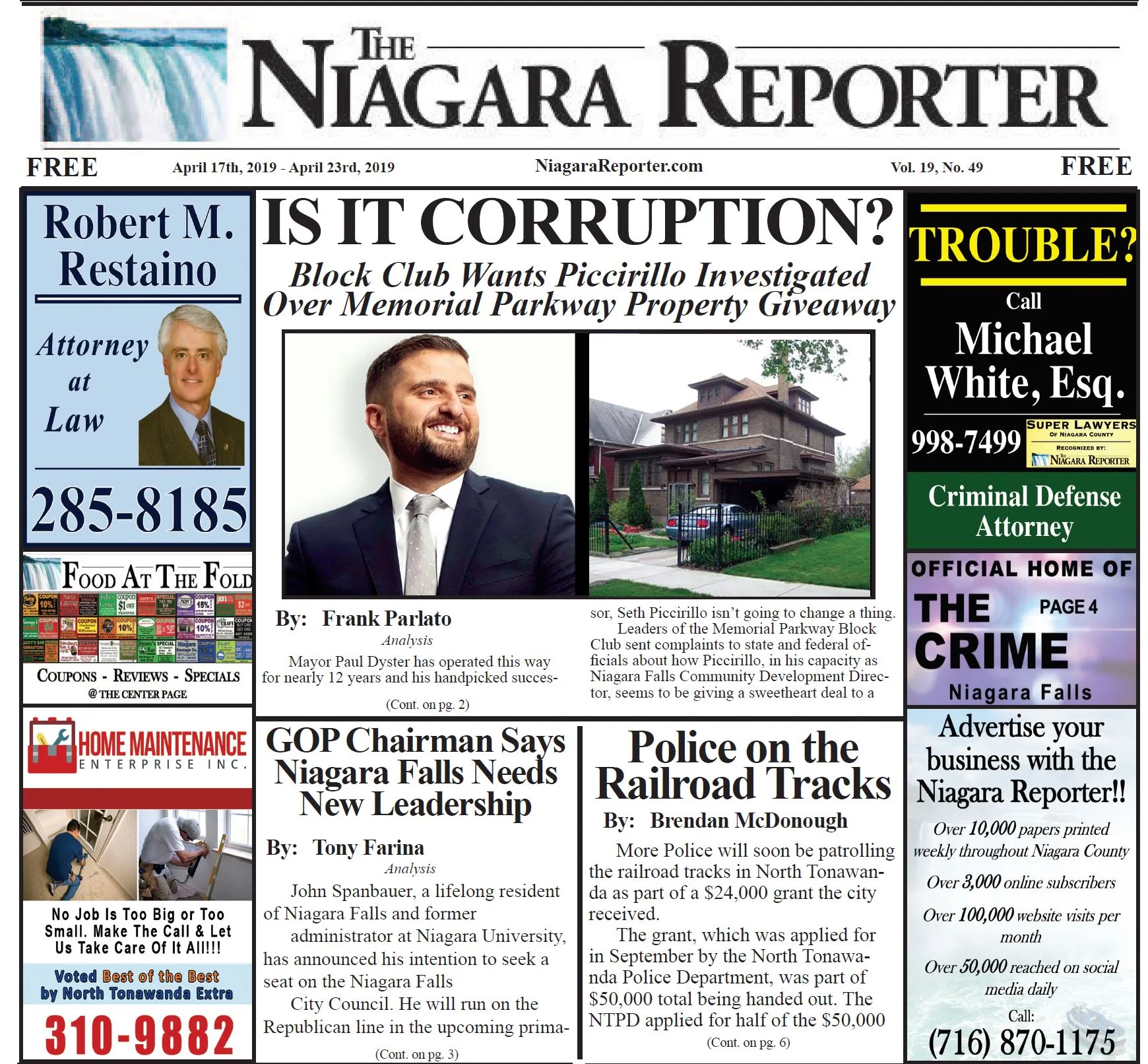 April 17th, 2019, Edition of the Niagara Reporter Newspaper