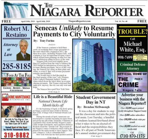 April 10th, 2019, Edition of the Niagara Reporter Newspaper