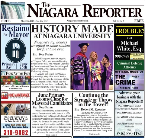 May 29th, 2019, Edition of the Niagara Reporter Newspaper