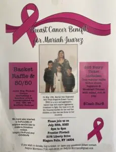 Breast Cancer Benefit for Mariah Juarez on July 30 at Frontier Firehall
