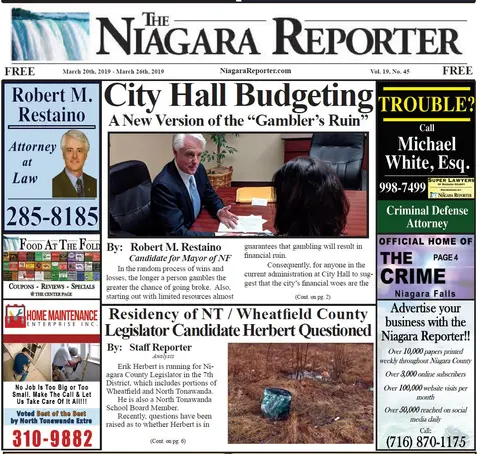 March 20th, 2019, Edition of the Niagara Reporter Newspaper