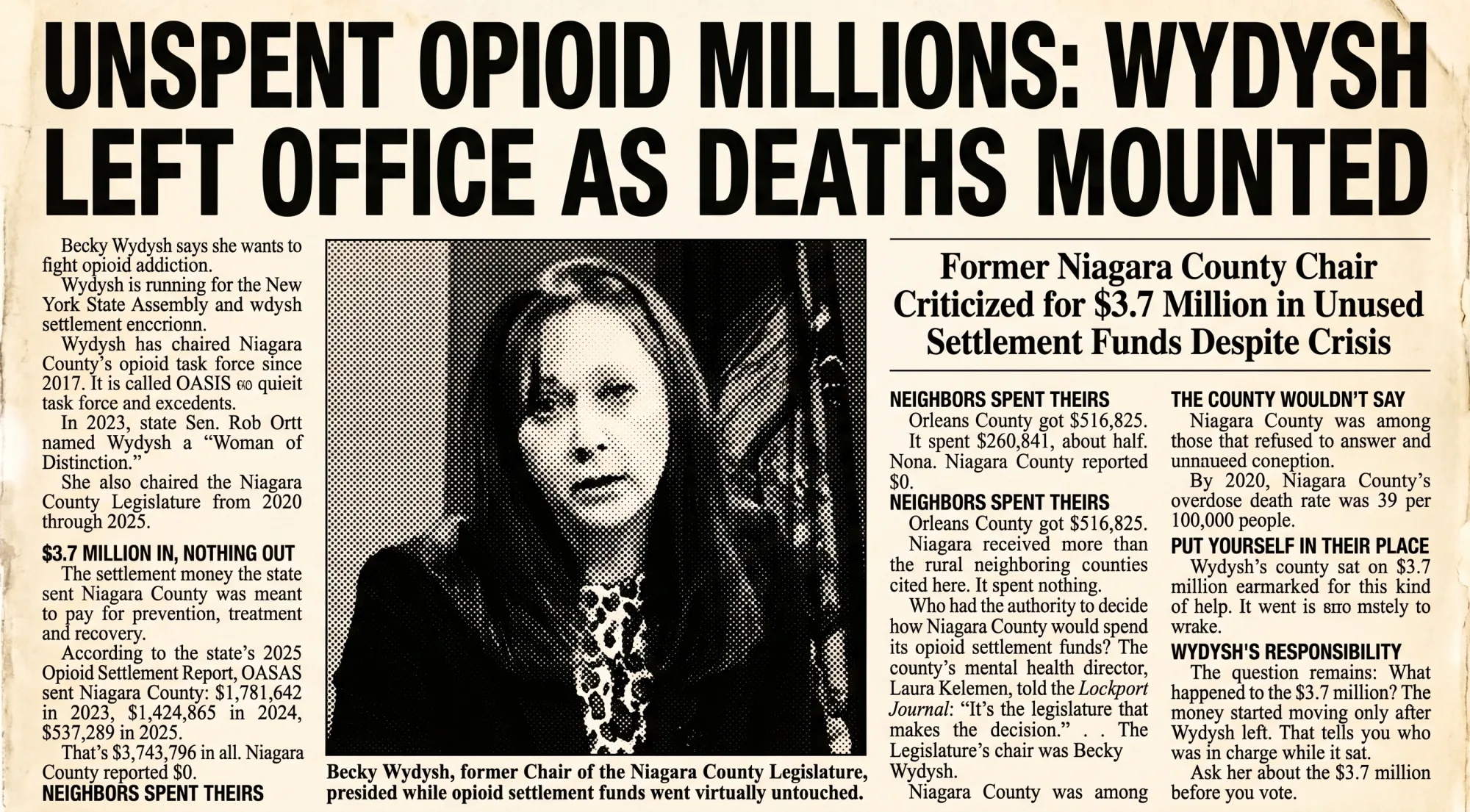 As Overdoses Climbed, Wydysh-led Niagara County Left $3.7 Million in Opioid Settlement Funds Unspent