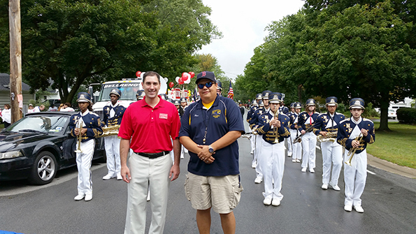 Johnny G. Destino (left) and Alan Stockings (right) with the Niagara Falls marching band.