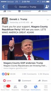 Donald Trump tweeted his gratitude to Niagara County GOP and promised to "see us soon."