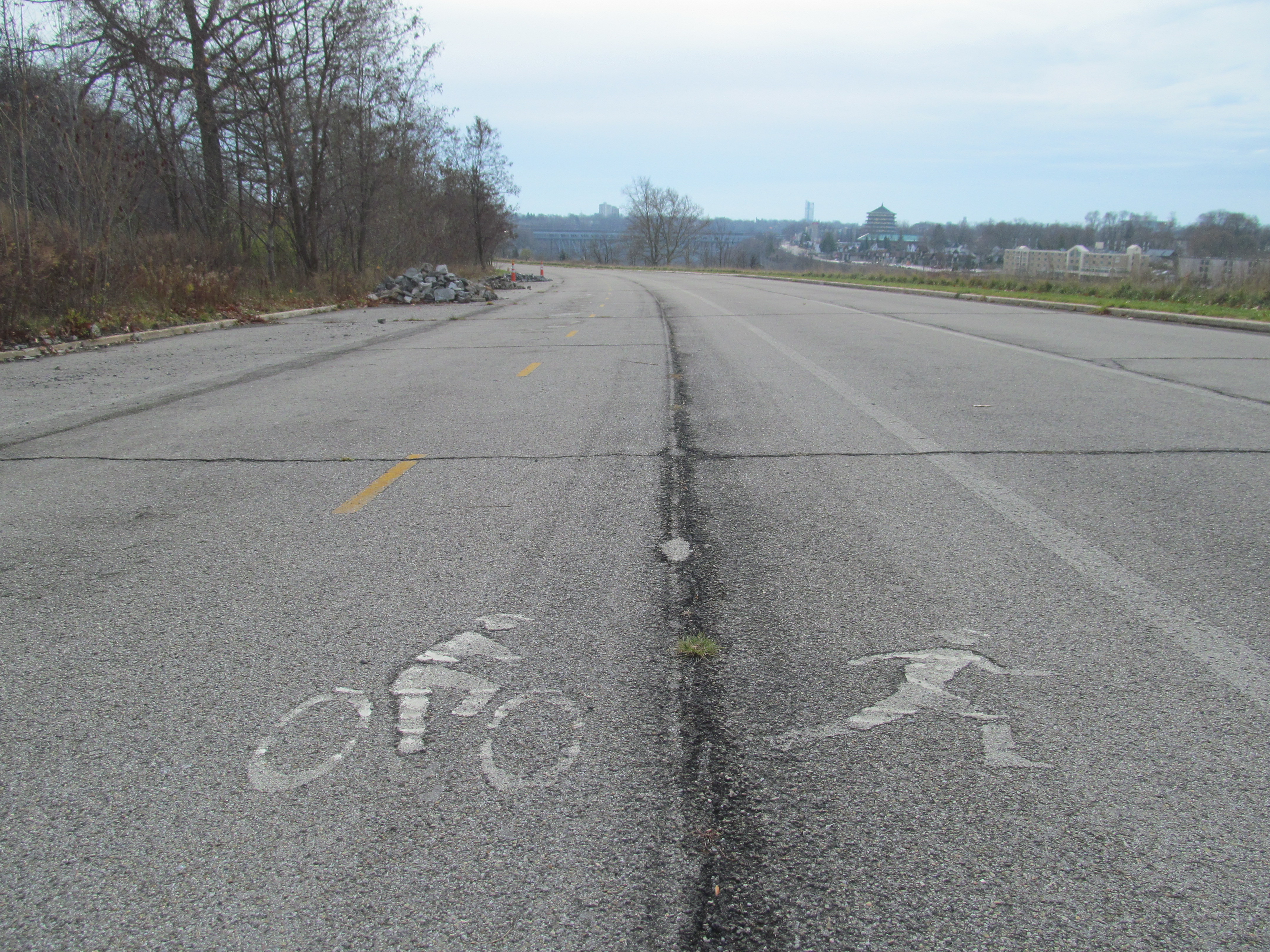 Ancient pictoglyphs on the closed lanes of the Niagara Scenic Parkway reveal that prehistoric cultures liked to run each other down with bicycles.