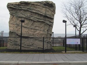 The "climbing wall" along the parkway. Why don't they just get a bulldozer and push this monstrosity into the gorge, or blast it apart with air hammers, like they did the pedestal of the Tesla sculpture?