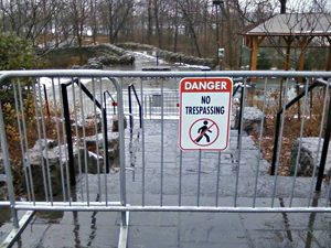 Three Sisters Islands is now fenced off several months of the year because visitors were slipping and falling on the slick paving stones which are slippery when wet.