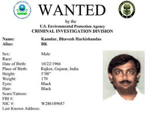 The EPA Environmental Crimes most-wanted poster for Bhavesh Kamdar who was never charged with any environmental crimes.