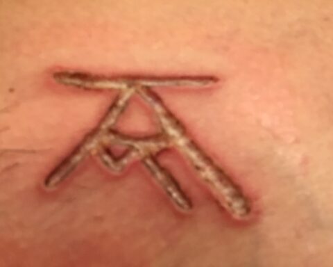 The branding close up with the initials K-R and A-M