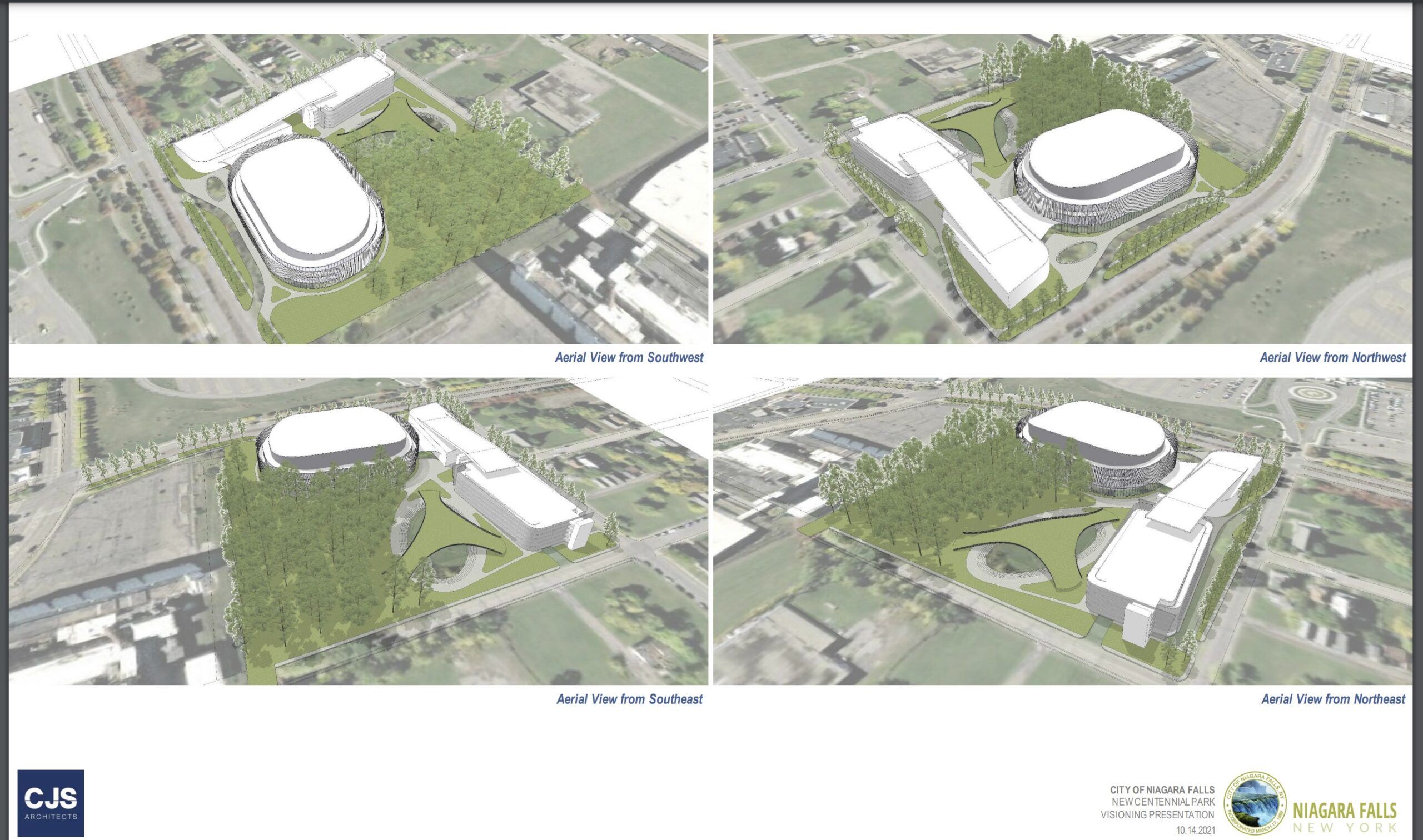 Renderings of Centennial Park at Mayor Restaino's proposed location.