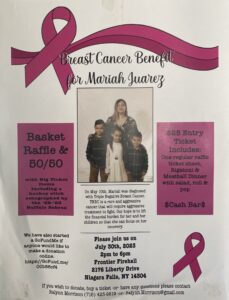 Breast Cancer Benefit for Mariah Juarez on July 30 at Frontier Firehall