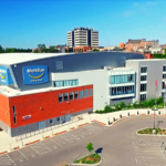 The Meridian Centre is an arena located in downtown St. Catharines, Ontario, Canada. Its seating capacity is 5,300 for hockey games, 5,580 for standing room, 6,000 for concerts, and 4,030 for basketball games. An arena its exact size would fit on land already owned by the city.