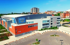 The Meridian Centre is an arena located in downtown St. Catharines, Ontario, Canada. Its seating capacity is 5,300 for hockey games, 5,580 for standing room, 6,000 for concerts, and 4,030 for basketball games. An arena its exact size would fit on land already owned by the city.